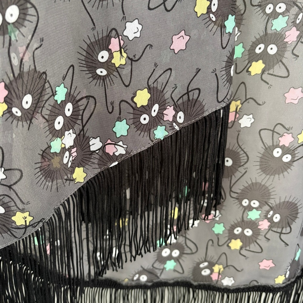 Studio Ghibli Soot Sprite Kimono Sheer Lightweight Black Fringe - Picture 10 of 15